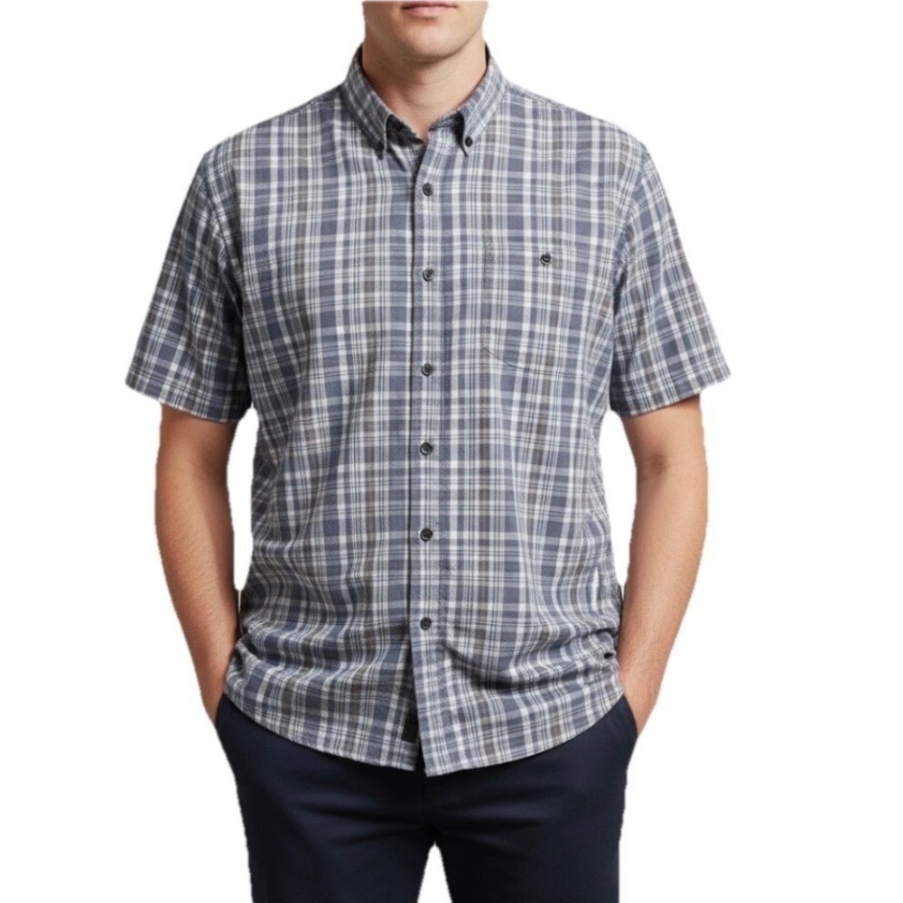 Red Head‎ Brand Co. Plaid Button Shirt Men 2XL Blue Short Sleeve Cotton Casual